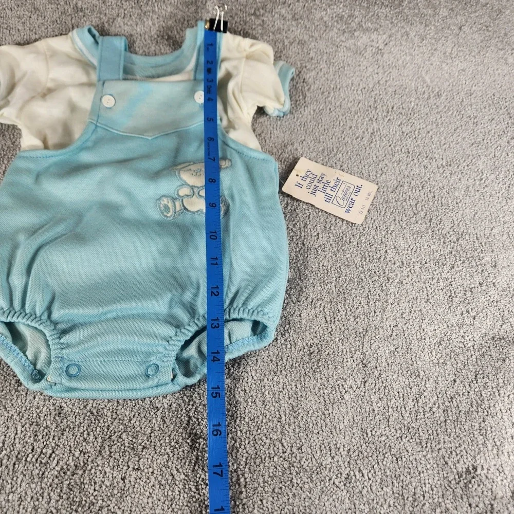 Carter's Romper Set‎ Blue Teddy Bear Vintage 2pc Outfit with Rattle Baby 18 Mos